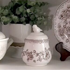 Agatha Brown Floral Stoneware Sugar Bowl NWT